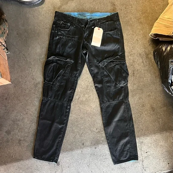 DESIGNER RARE Black and blue Jimmy Taverniti cargo pants, deadstock from 2011 - Picture 1 of 4